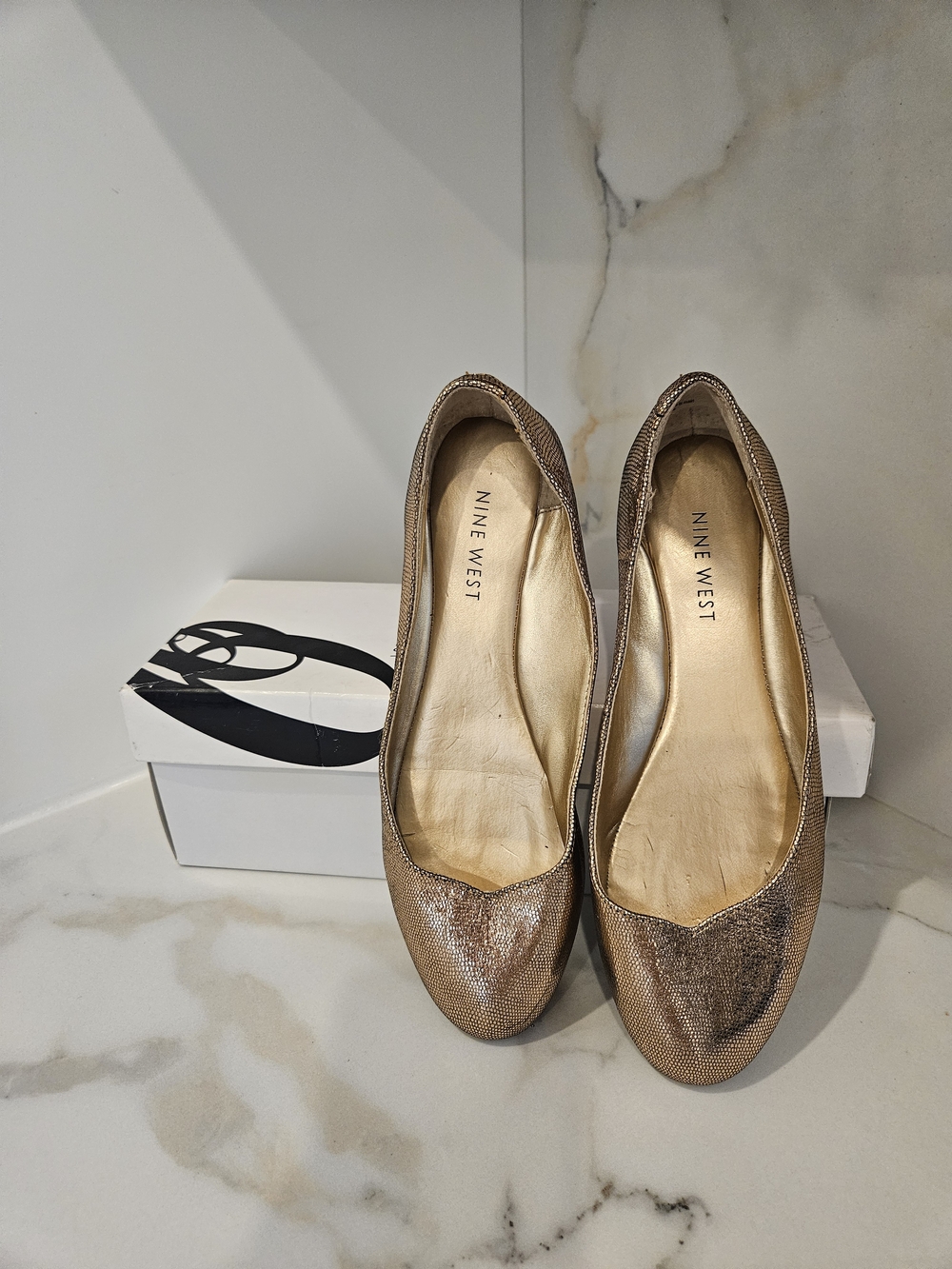 Nine West Metallic Bronze Leather Ballet Flats